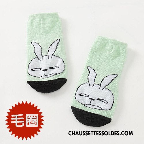 Chaussettes Courtes Fille Terry Enfant 100% Coton Dessin Animé Le Nouveau Antidérapant Vert