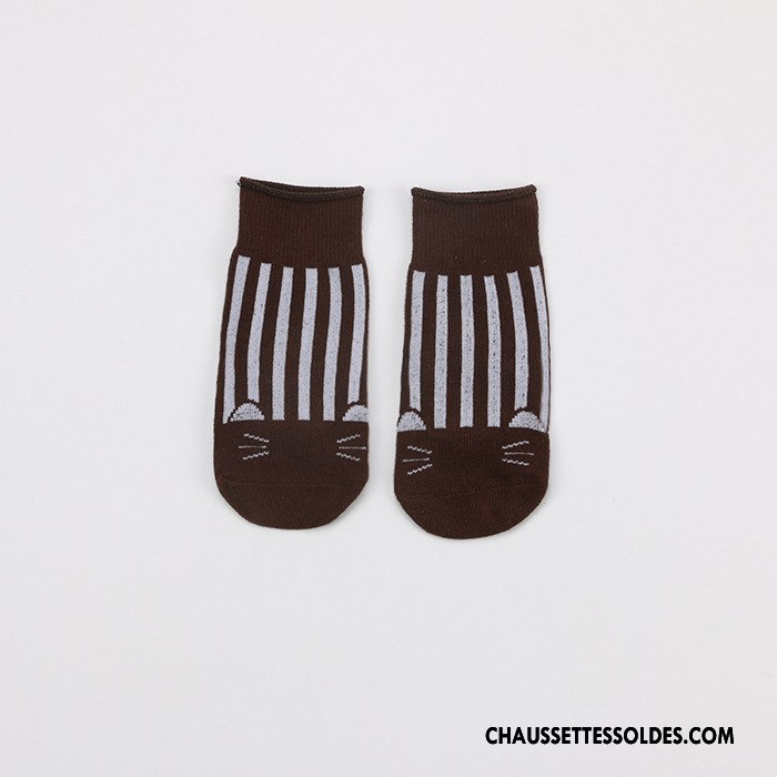 Chaussettes Courtes Garçon Antidérapant Bébé Rayé Bouche Libre Enfant Le Nouveau Marron