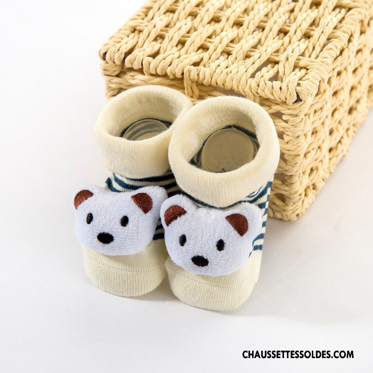 Chaussettes Courtes Garçon Antidérapant Dessin Animé Bébé Style Chaud Dimensionnel Beige Blanc