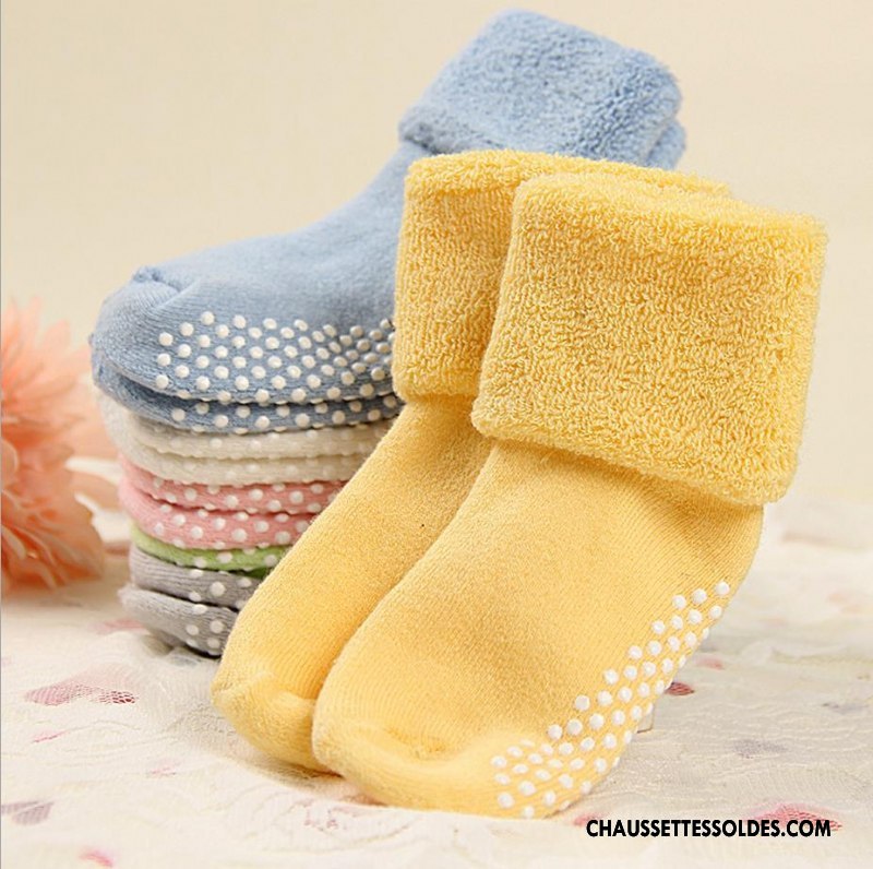 Chaussettes Courtes Garçon Bébé Hiver L'automne Antidérapant Enfant Matelassé Jaune