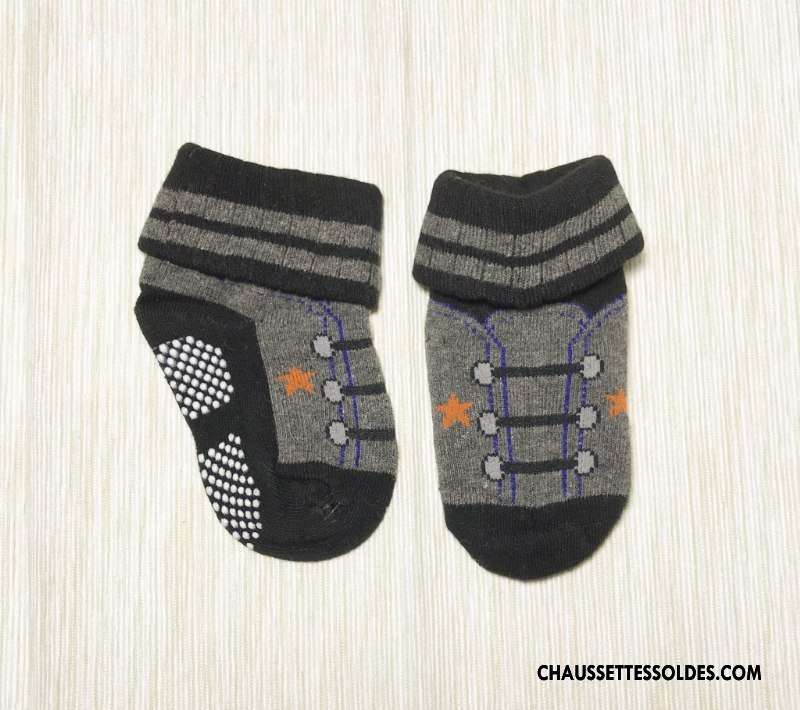 Chaussettes Courtes Garçon Dessin Animé Enfant Coton Bio Antidérapant Le Nouveau Bébé Gris