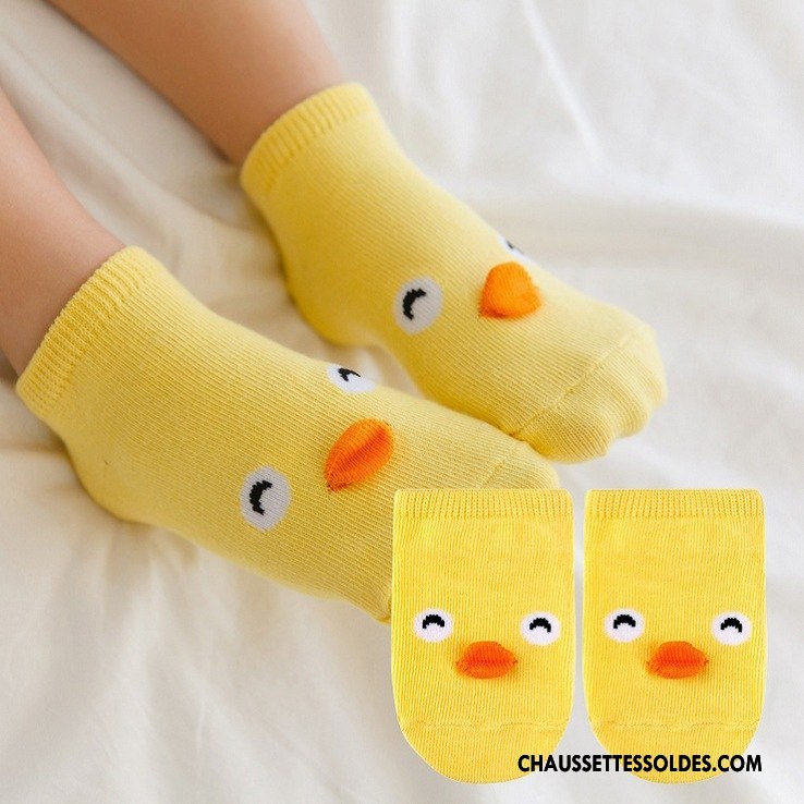 Chaussettes Courtes Garçon Enfant Animal Printemps Antidérapant 100% Coton Ultra-court Jaune