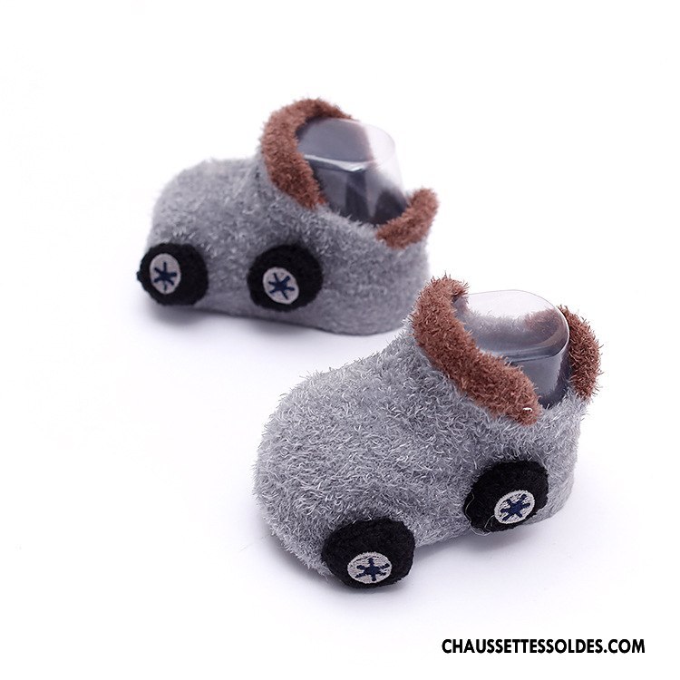 Chaussettes Courtes Garçon Hiver Bébé Style Chaud L'automne Thermiques Dessin Animé Gris