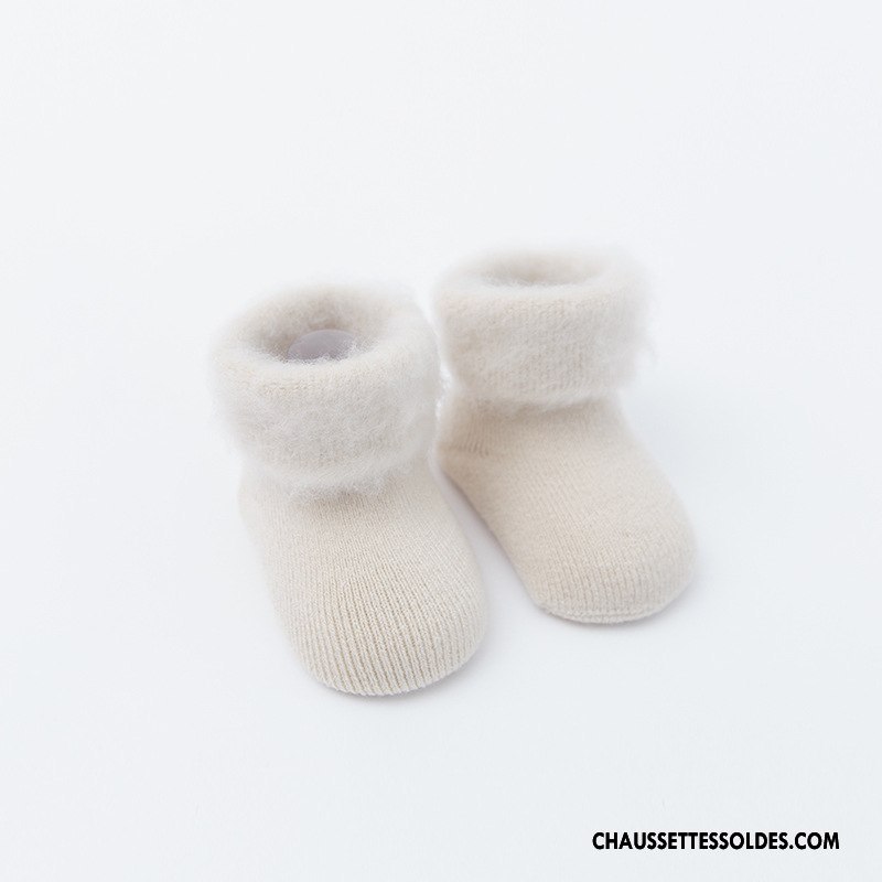 Chaussettes Courtes Garçon Plus De Velours Bébé Bouche Libre Thermiques Antidérapant Hiver Blanc