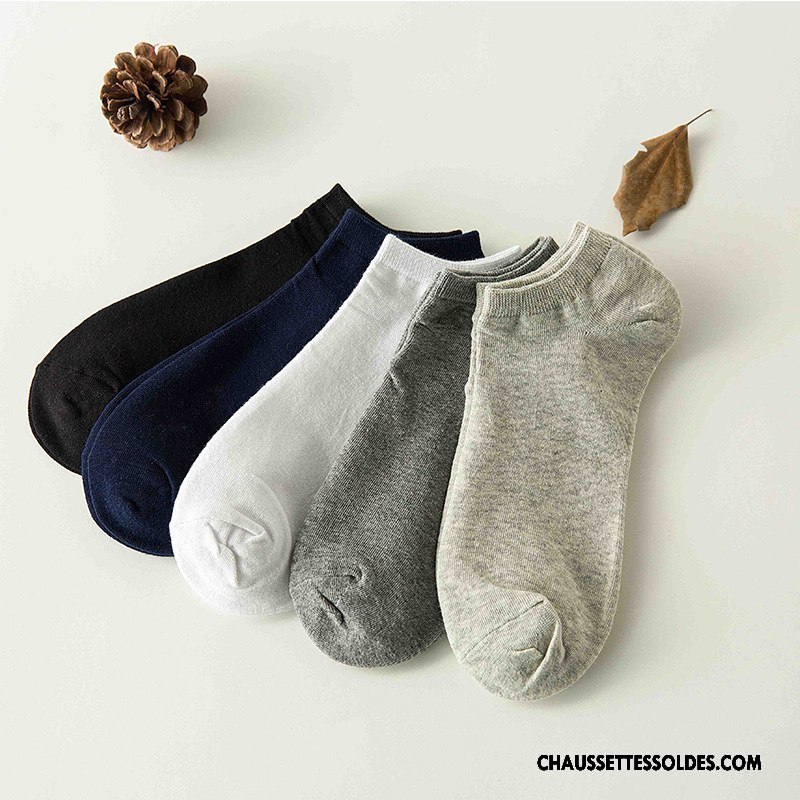 Chaussettes Courtes Homme 100% Coton Casual Milieu Respirant Chaussette Basse Coupée Pure Gris Clair