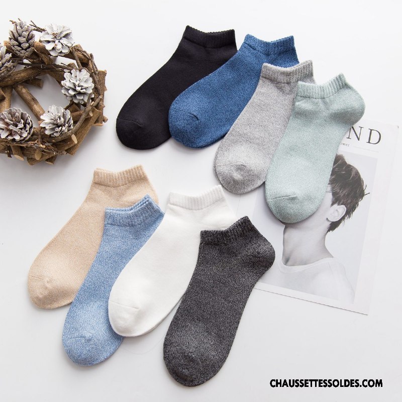 Chaussettes Courtes Homme 100% Coton Chaussette Basse Coupée Le Nouveau L'automne Hiver Casual Pure Bleu Clair