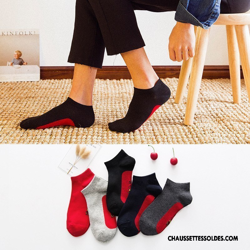 Chaussettes Courtes Homme 100% Coton Pente Invisible Été Chaussette Basse Coupée Couleurs Mixtes Noir