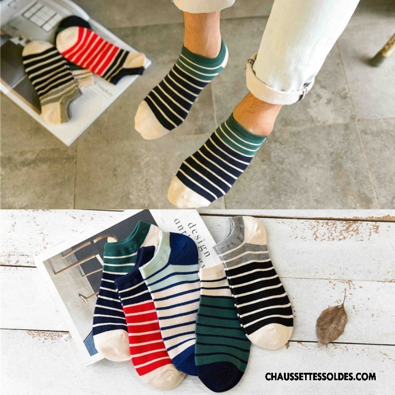 Chaussettes Courtes Homme 100% Coton Été Printemps Chaussette Courte Chaussette Basse Coupée Rayé Vert