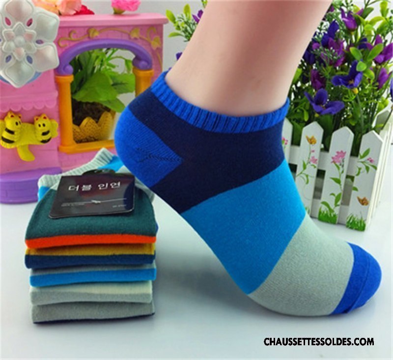Chaussettes Courtes Homme Anti-odeur 100% Coton Mouvement Casual Été Absorber La Sueur Bleu Clair