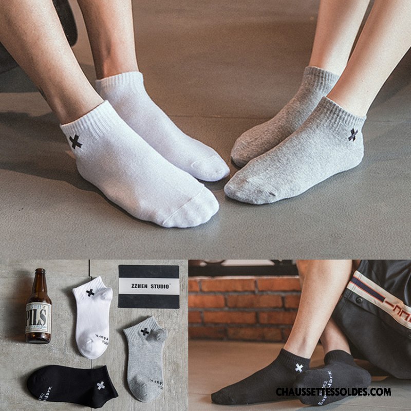 Chaussettes Courtes Homme Anti-odeur Chaussette Courte Chaussette Basse Coupée Femme Tendance Brodé Blanc Noir Gris