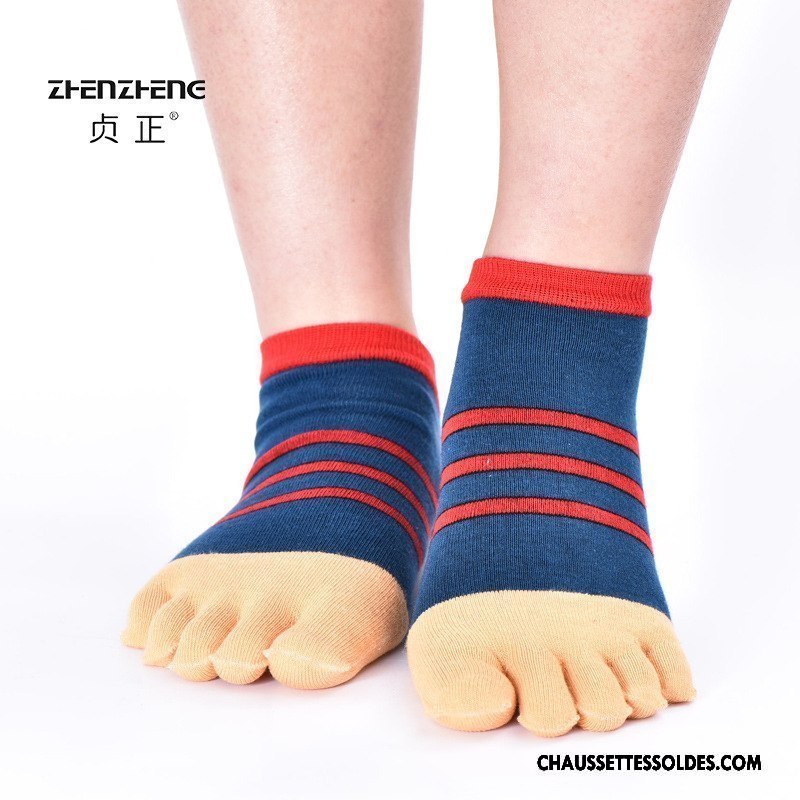 Chaussettes Courtes Homme Anti-odeur Rayé Casual Absorber La Sueur Cinq Doigts Respirant Bleu