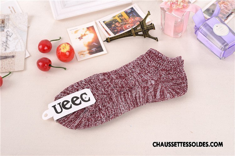 Chaussettes Courtes Homme Chaussette Basse Coupée Printemps 100% Coton Le Nouveau Respirant Coton Bio Bordeaux Clair