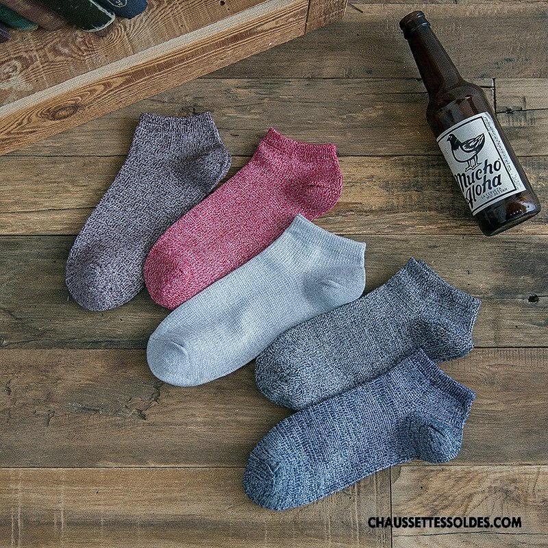 Chaussettes Courtes Homme Chaussette Courte Chaussette Basse Coupée Le Nouveau Matelassé Rétro Gris Clair