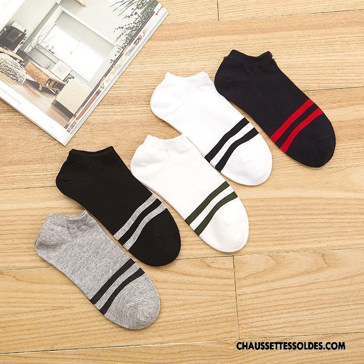 Chaussettes Courtes Homme Chaussette Courte Rayé Été Mouvement Printemps Chaussette Basse Coupée Blanc