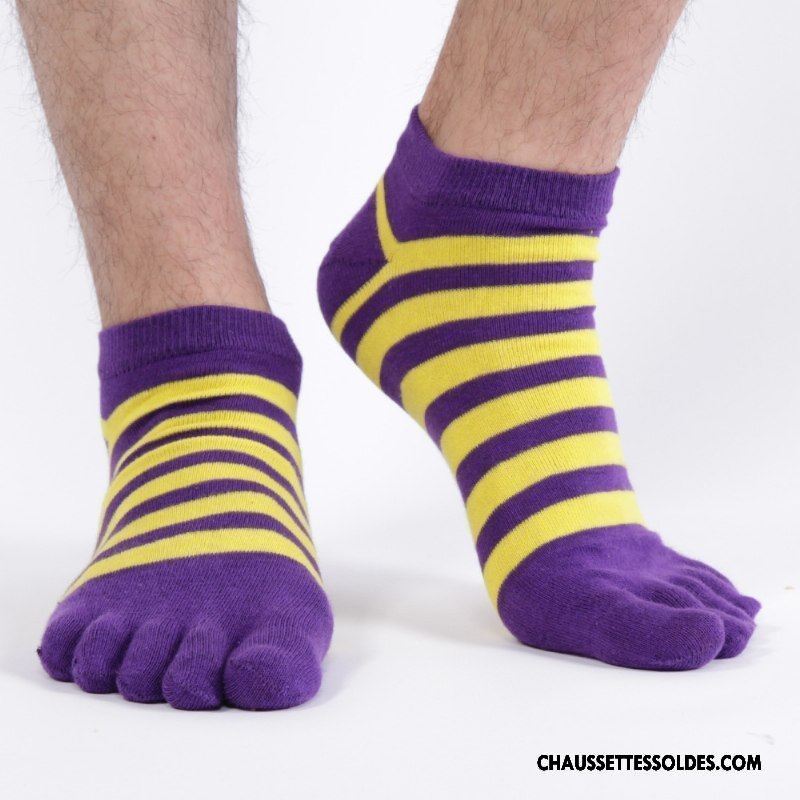 Chaussettes Courtes Homme Chaussettes En Coton Cinq Doigts Simple Milieu Absorber La Sueur Rayé Violet