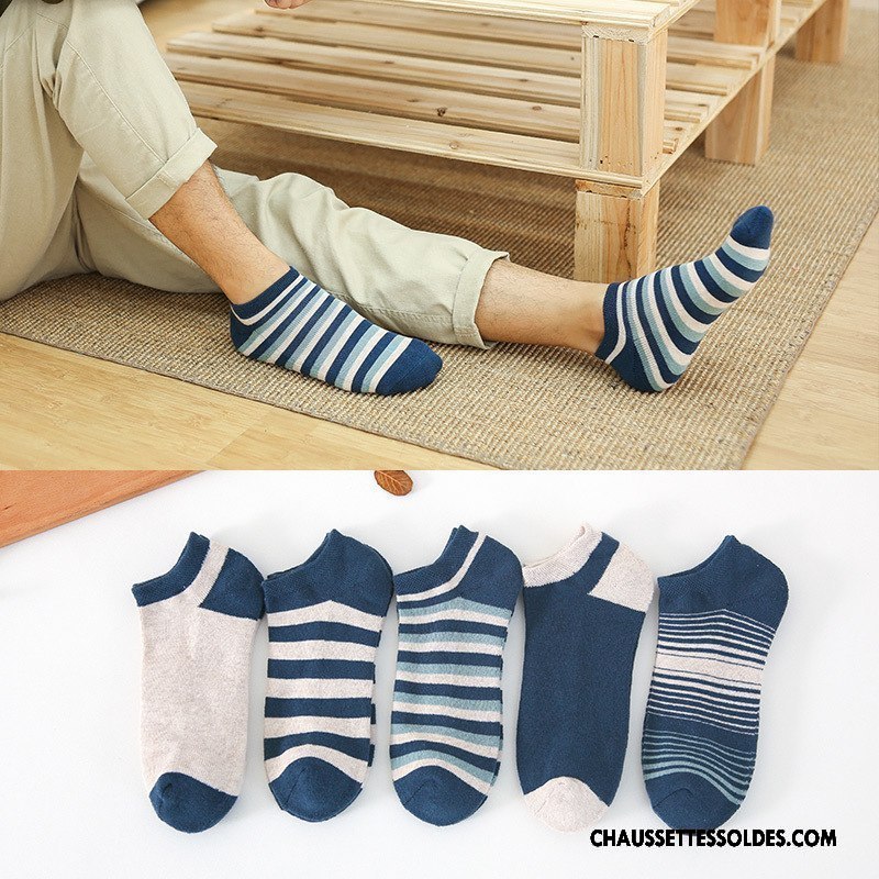 Chaussettes Courtes Homme Chaussettes En Coton Rayé Hiver Renforcé Plus De Velours L'automne Bleu