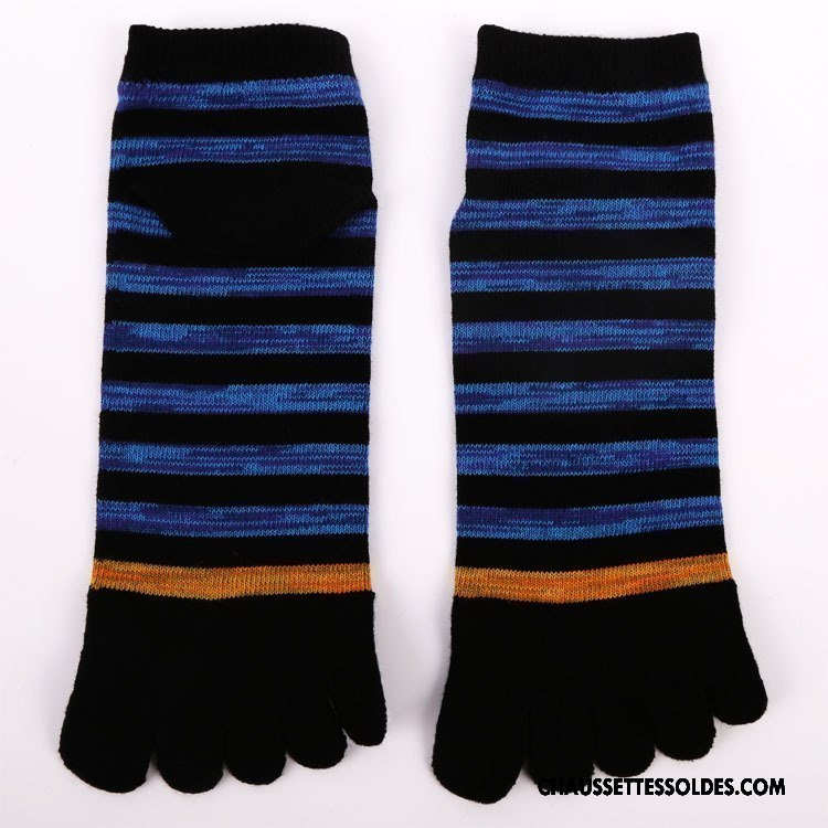 Chaussettes Courtes Homme Cinq Doigts L'automne Le Nouveau Hiver Chaussettes En Coton Rayé Bleu