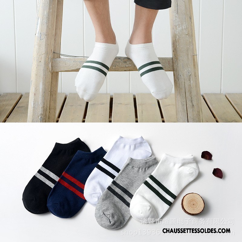 Chaussettes Courtes Homme Coton Bio Été Rayé Chaussette Courte Chaussette Basse Coupée Printemps Blanc