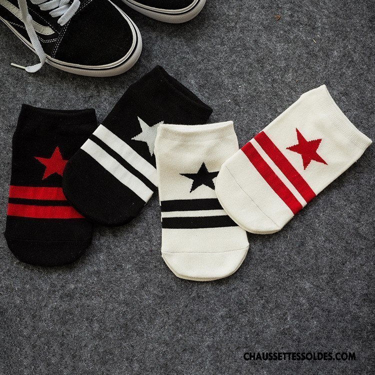 Chaussettes Courtes Homme Coton Créatif Étoile Chaussette Basse Coupée Personnalité Printemps Blanc