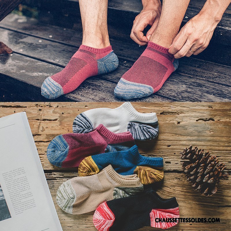 Chaussettes Courtes Homme Engrener Le Nouveau Mouvement L'automne Respirant Élasticité Couleurs Mixtes Rouge