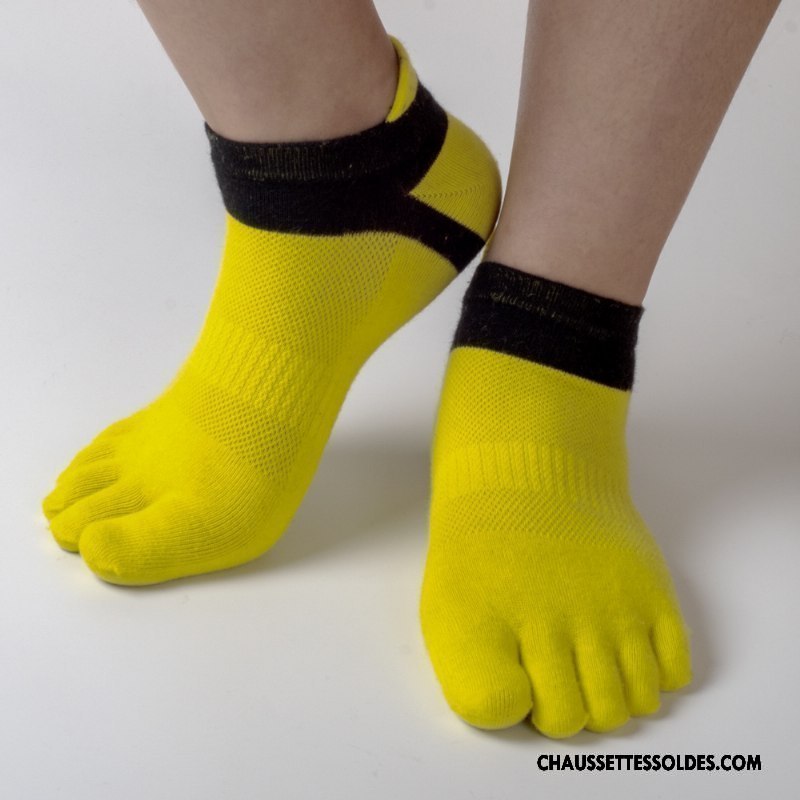 Chaussettes Courtes Homme Engrener Mouvement Respirant Toutes Les Saisons Coton Bio Cinq Doigts Jaune