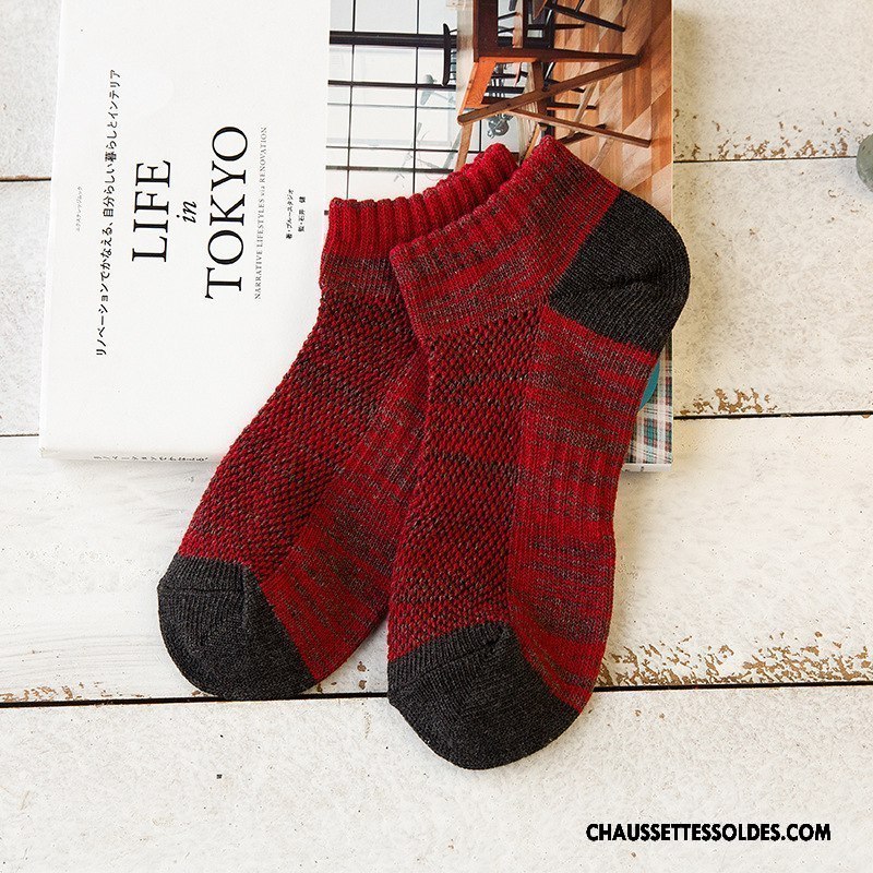 Chaussettes Courtes Homme Engrener Respirant Chaussettes En Coton Chaussette Courte Chaussette Basse Coupée Mouvement Couleurs Mixtes Bordeaux