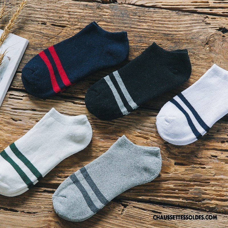 Chaussettes Courtes Homme Hiver Le Nouveau Mouvement Rayé 100% Coton Renforcé Bleu