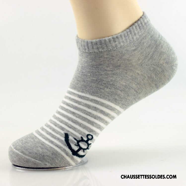 Chaussettes Courtes Homme Le Nouveau Chaussette Basse Coupée Mode Coton Bio Légère Rayé Gris Clair