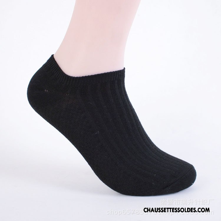 Chaussettes Courtes Homme Le Nouveau De Travail 100% Coton Invisible Printemps L'automne Pure Noir