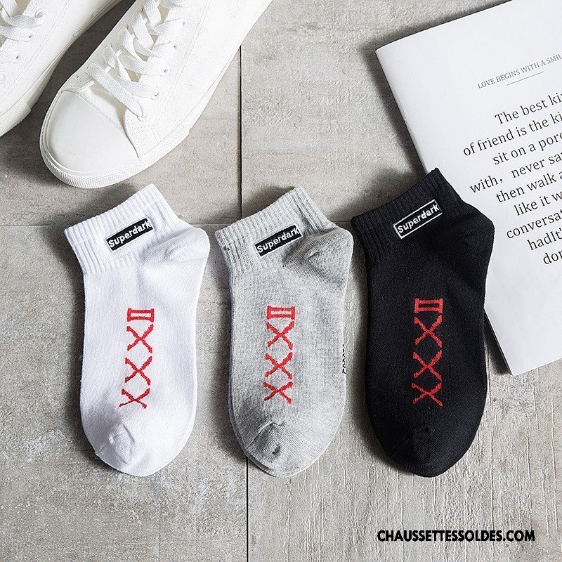 Chaussettes Courtes Homme Milieu Tendance Anti-odeur Chaussette Courte Toutes Les Saisons Brodé Blanc Noir Gris