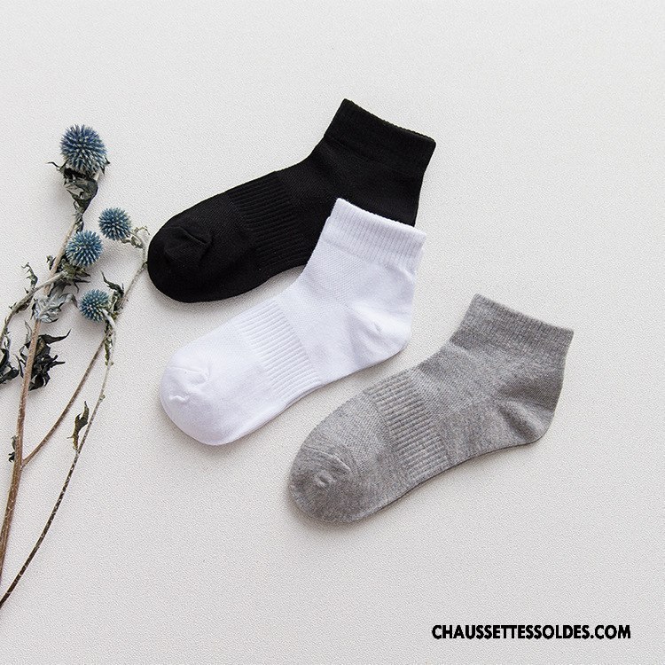 Chaussettes Courtes Homme Mouvement Milieu 100% Coton Engrener Respirant Été Pure Blanc