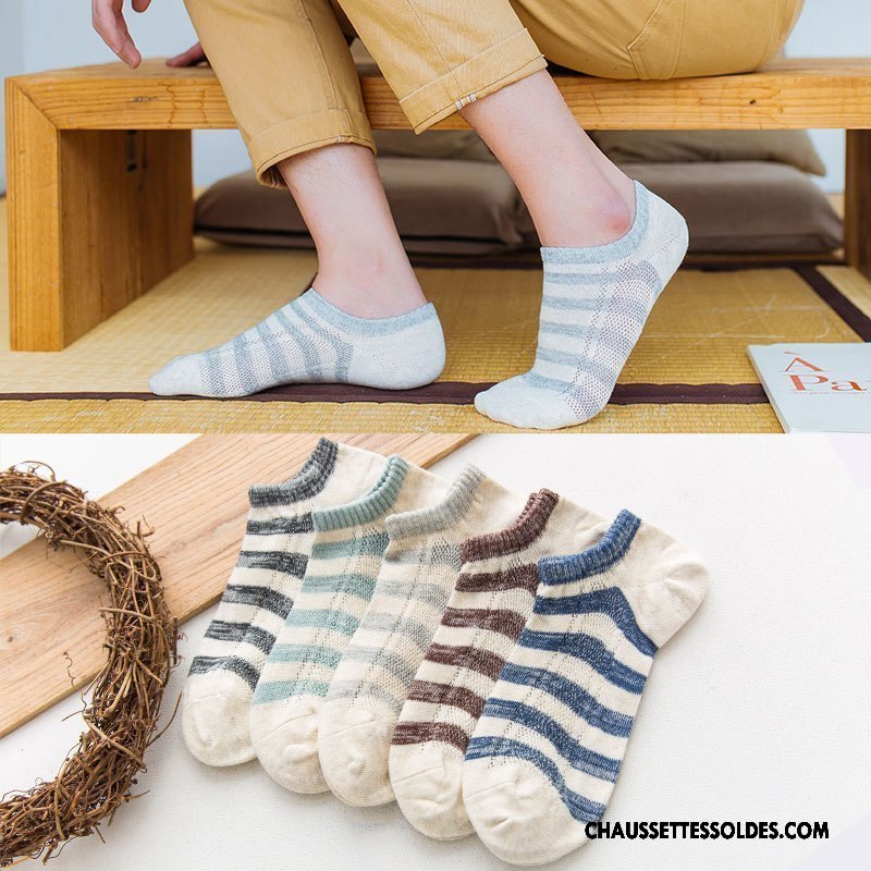 Chaussettes Courtes Homme Rayé Printemps Haute Qualité Absorber La Sueur Été Chaussette Basse Coupée Gris