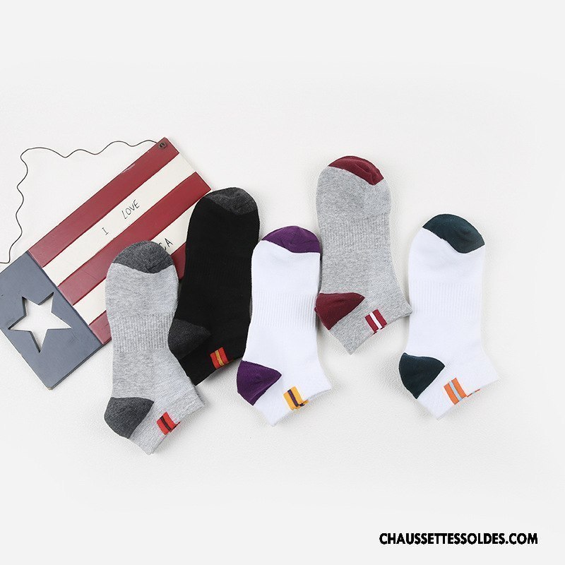 Chaussettes Courtes Homme Respirant Mode Coton Bio Chaussettes En Coton Chaussette Basse Coupée Mouvement Blanc