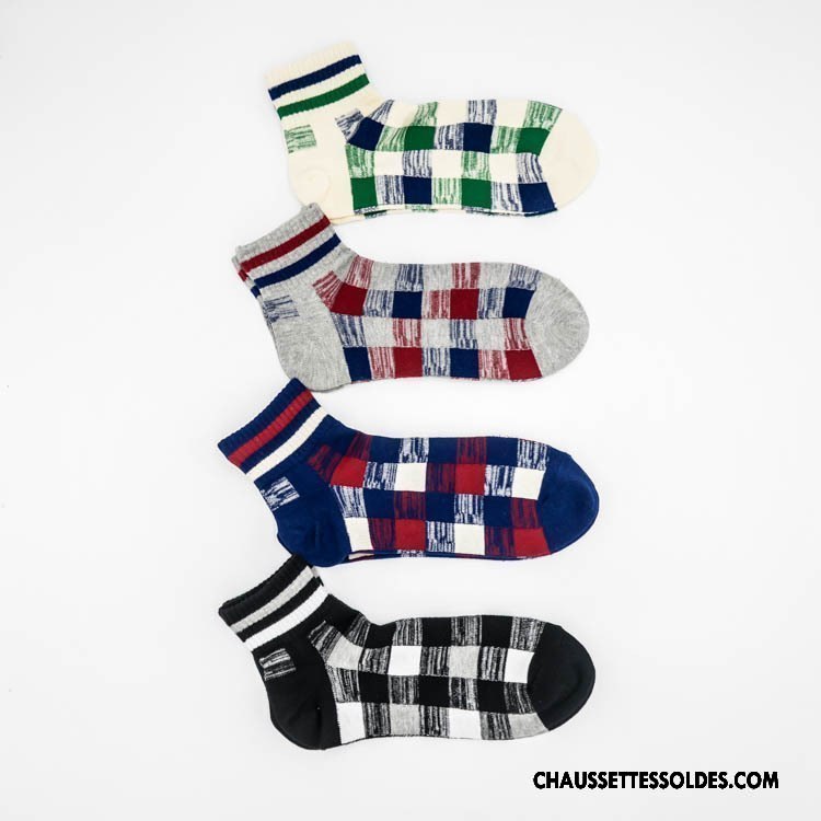 Chaussettes Courtes Homme Rétro Printemps Matelassé Le Nouveau Tendance 100% Coton Bleu Marin