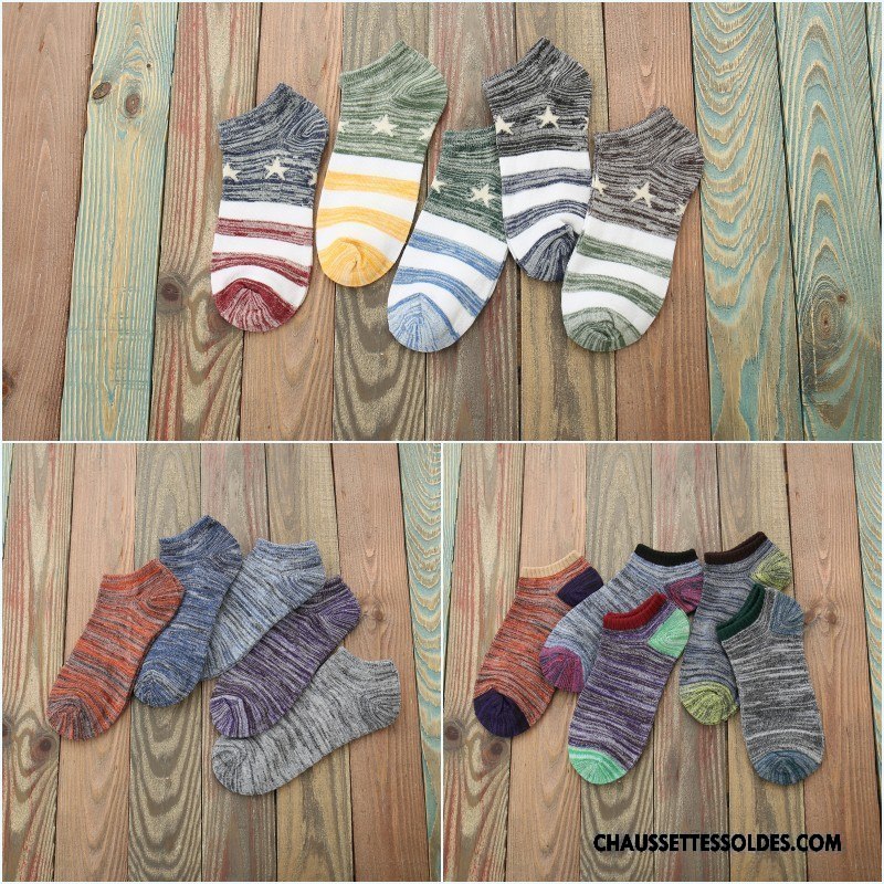 Chaussettes Courtes Homme Rétro Été Printemps Chaussette Basse Coupée Chaussette Courte Style National Couleurs Mixtes Coloré Clair
