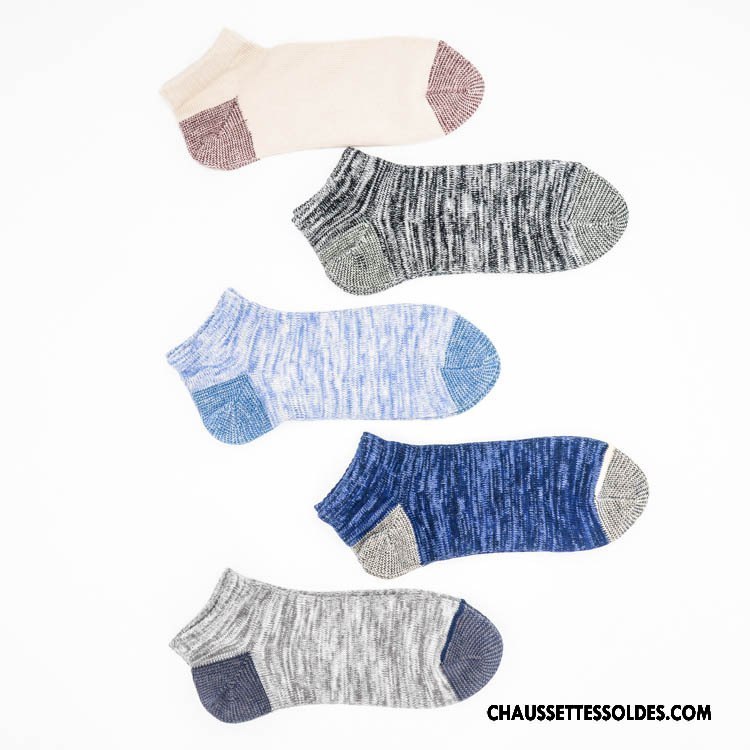 Chaussettes Courtes Homme Style National Tendance 100% Coton Chaussette Basse Coupée Rétro Gris