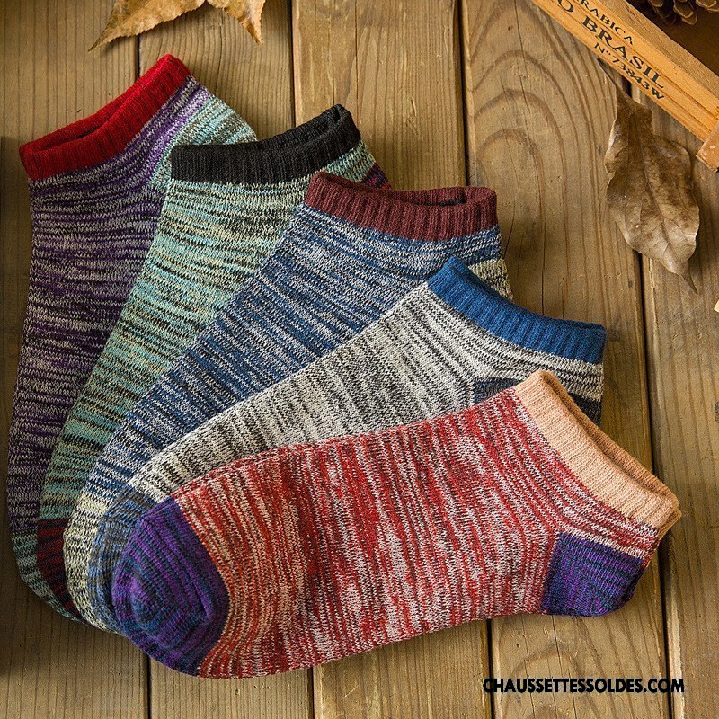 Chaussettes Courtes Homme Tendance Chaussette Basse Coupée Style National 100% Coton Rétro Chaussette Courte