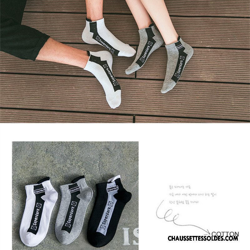 Chaussettes Courtes Homme Toutes Les Saisons 100% Coton Brodé Lettre Anti-odeur Femme Blanc Noir Gris