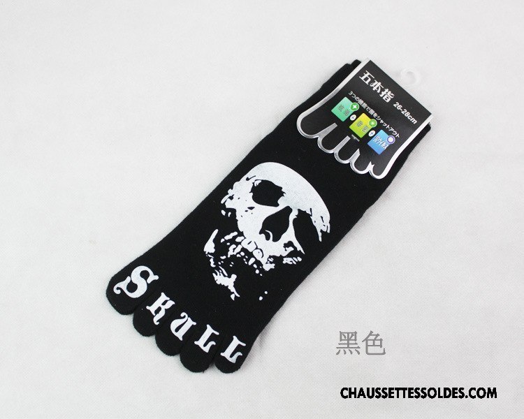 Chaussettes Courtes Homme Tête De Crâne Coton Bio De Travail Cinq Doigts 100% Coton Milieu Noir