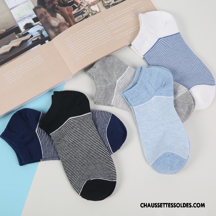 Chaussettes Courtes Homme Élève Chaussette Basse Coupée 100% Coton Le Nouveau Invisible Rayé Noir Clair