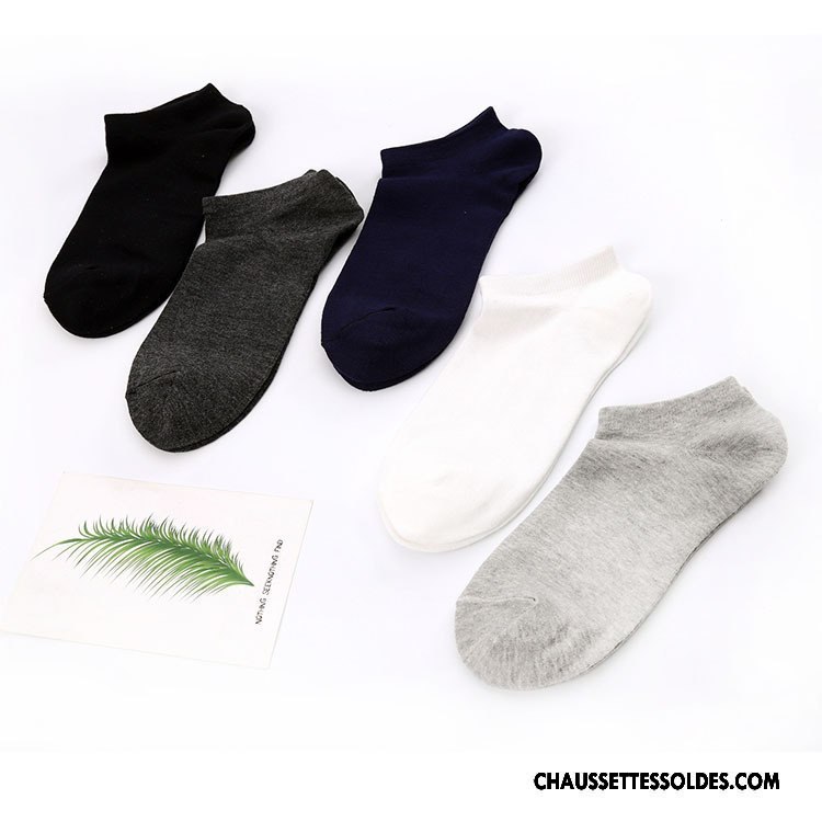 Chaussettes Courtes Homme Été Chaussette Basse Coupée Anti-odeur Printemps 100% Coton Mouvement Pure Noir