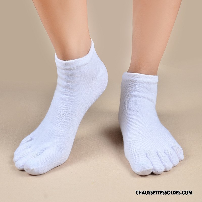 Chaussettes Courtes Homme Été Coton Bio Invisible Chaussette Basse Coupée Cinq Doigts Ultra-court Blanc