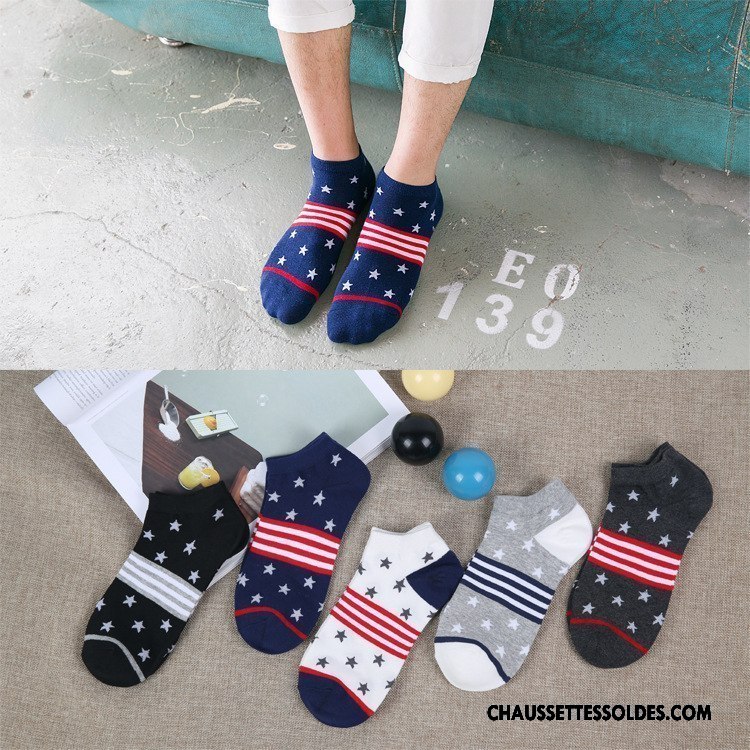 Chaussettes Courtes Homme Été Nouvelles Arrivées Printemps Étoile Mouvement Coton Bio Bleu Marin