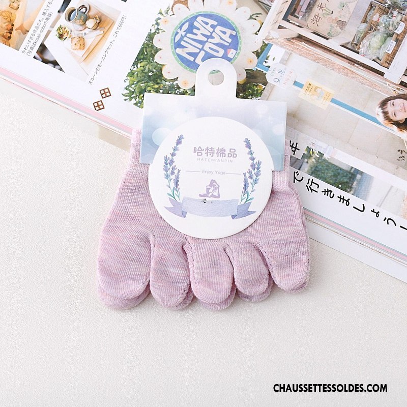 Chaussettes De Yoga Femme 100% Coton Invisible Dame Ouverture Du Pied Cinq Doigts Violet