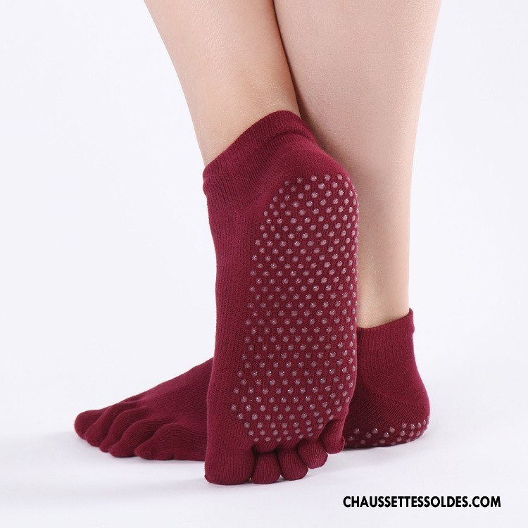 Chaussettes De Yoga Femme Absorber La Sueur Cinq Doigts Coton Bio Mouvement Ouverture Du Pied 100% Coton Bordeaux