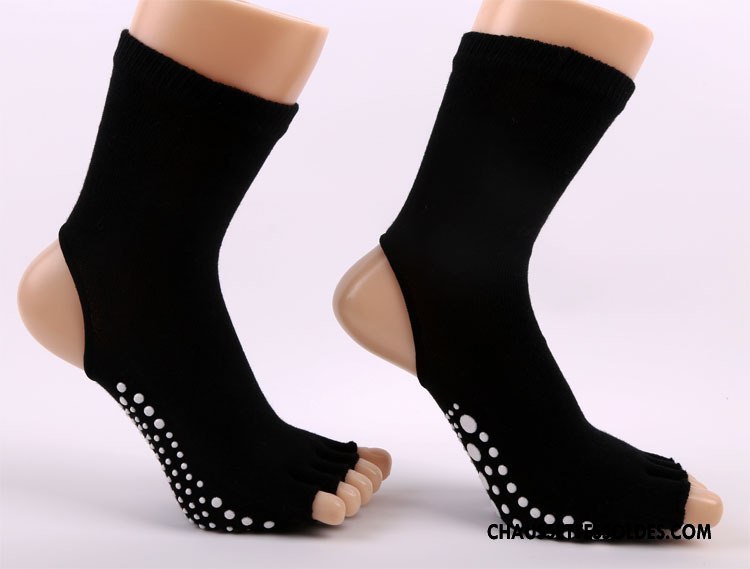Chaussettes De Yoga Femme Absorber La Sueur Dame Milieu Respirant Matelassé Ouverture Du Pied Noir