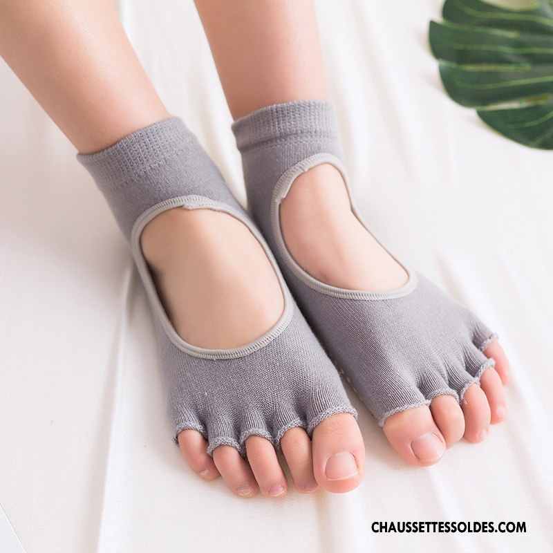 Chaussettes De Yoga Femme Antidérapant Le Nouveau Coton Bio Ouverture Du Pied Mouvement Été Gris