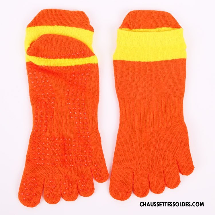 Chaussettes De Yoga Femme Antidérapant Matelassé Mouvement Cinq Doigts Orange