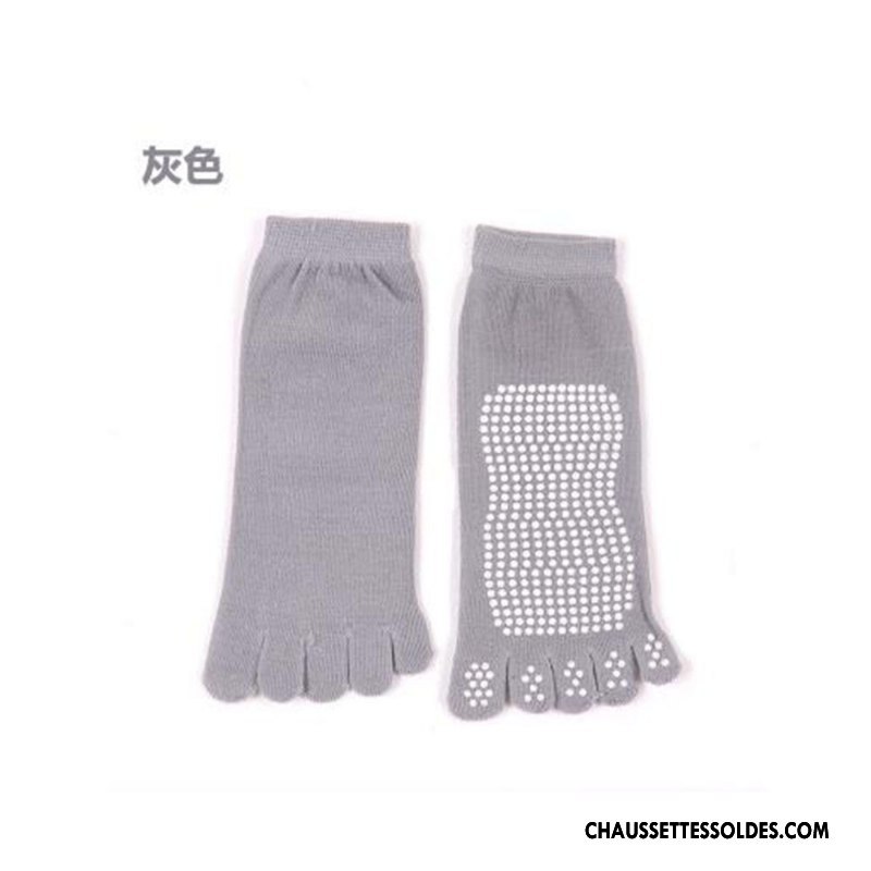 Chaussettes De Yoga Femme Antidérapant Respirant Métier Silicone Absorber La Sueur 100% Coton Gris