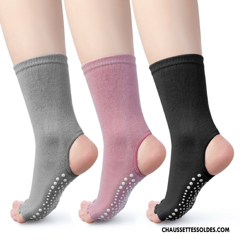 Chaussettes De Yoga Femme Cinq Doigts 100% Coton Respirant Milieu Doigts Exposés Dame Gris